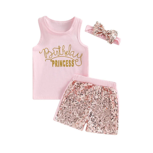 Birthday Princess Top with Sequins Shorts and Headband