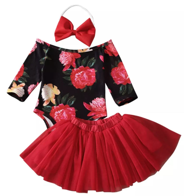 Rose Leotard, Red Tutu and Headband