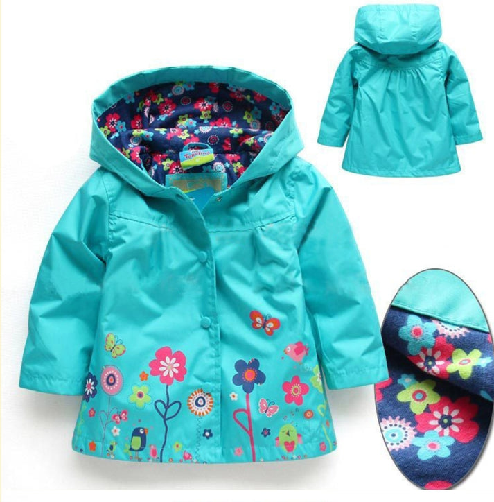 Blue Rain Coat with Floral Detail