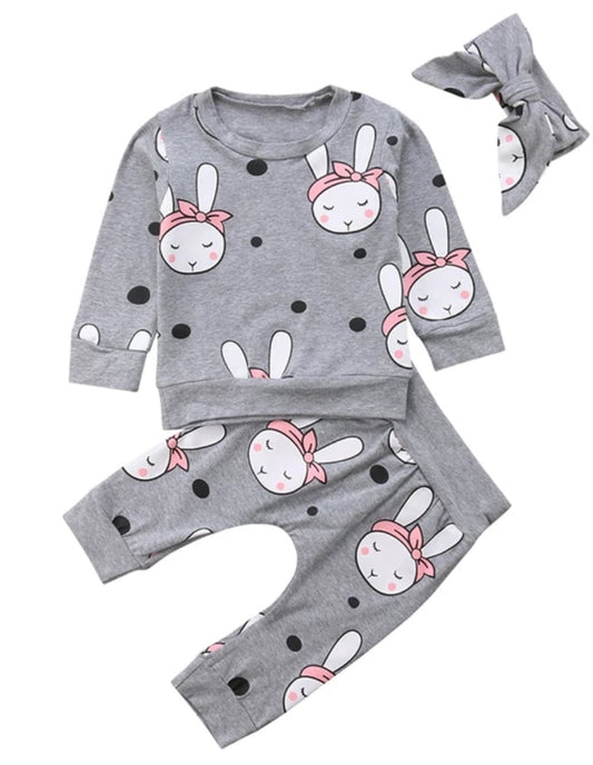 Gray Crewnek Bunny Casual Wear with Headband