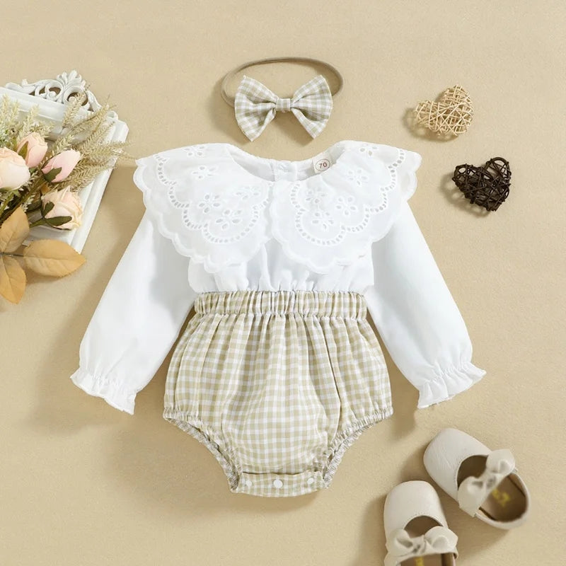 Lace Ruffle Collar Romper with Headband