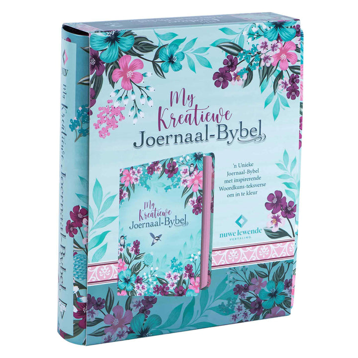 NLV Turkoois Met Pienk Blomme Kunsleer My Kreatiewe Joernaal-Bybel (Pre Order)