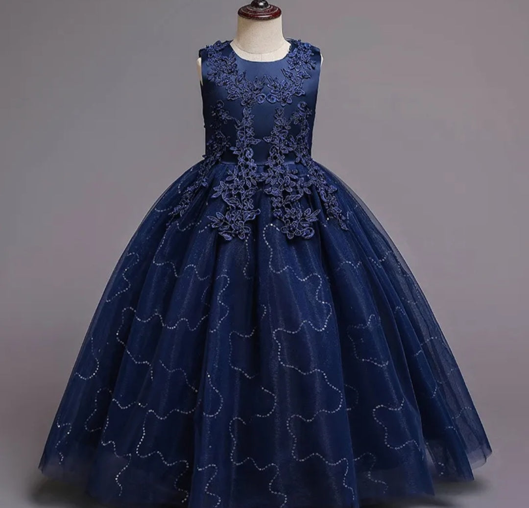 Navy Special Occasions Dress with Floral Detail