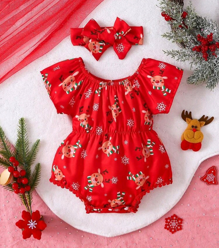 Christmas Reindeer Romper and Headband