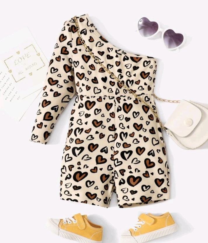 Heart Leopard Pint One Shoulder Romper