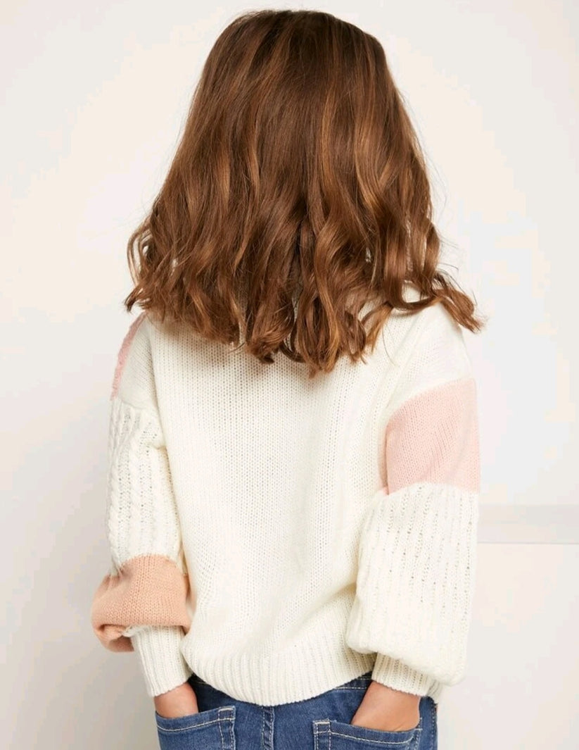 Colorblock Cable Knit Sweater