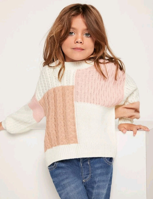 Colorblock Cable Knit Sweater