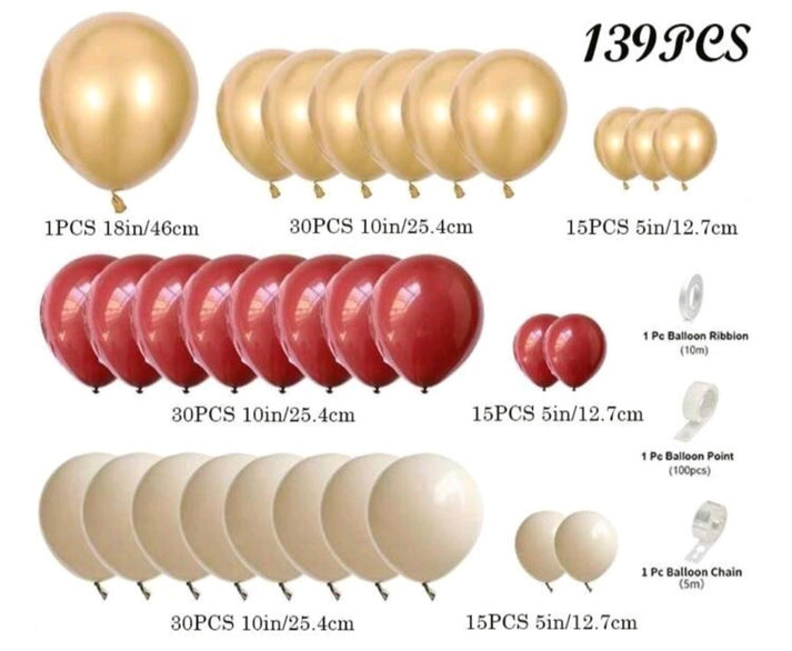 139PCS Maroon and Gold Balloon Set