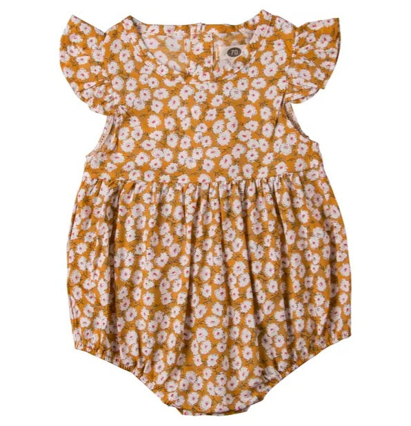 Mustard Floral Fly Sleeve Romper