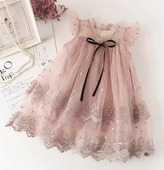 Romantic Dusty Pink Ruffle Sleeve Dress