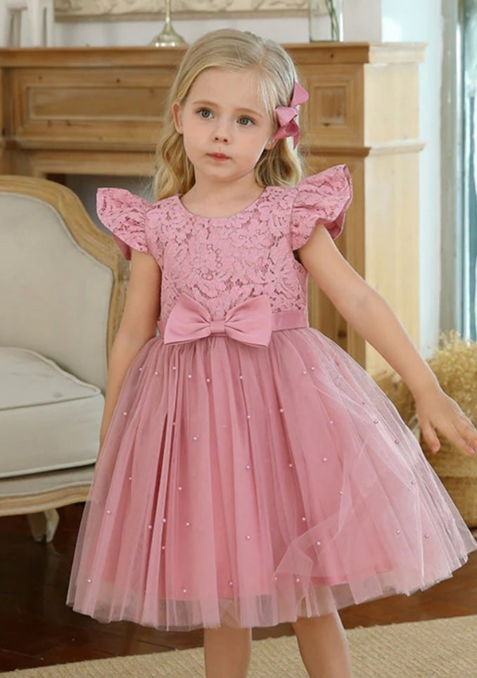 Princess Pink Lace and Pearl Dress