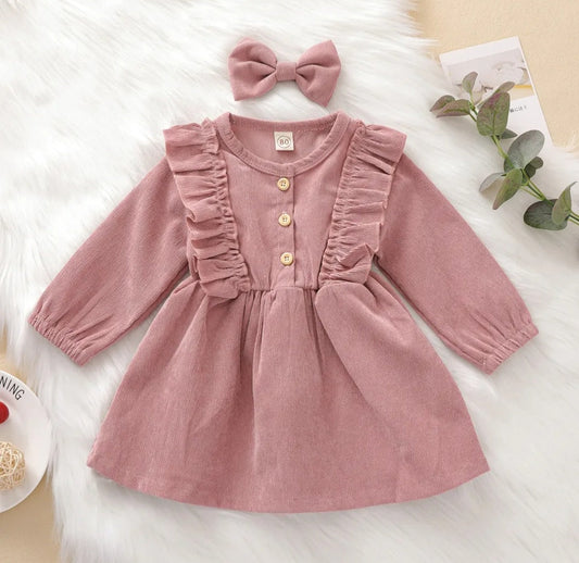 Pink Corduroy Dress and Hairclip