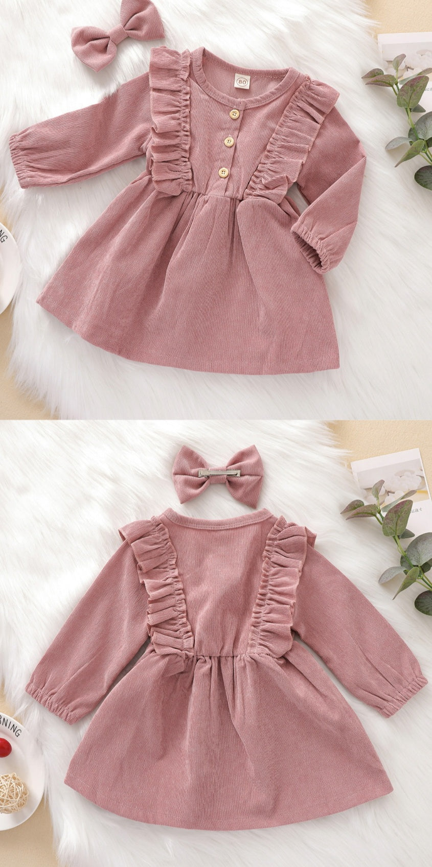 Pink Corduroy Dress and Hairclip