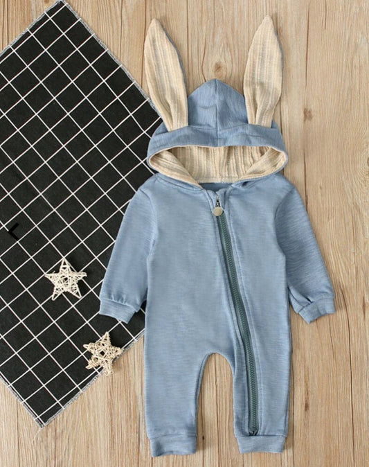 Blue Bunny Romper with Size Zipper