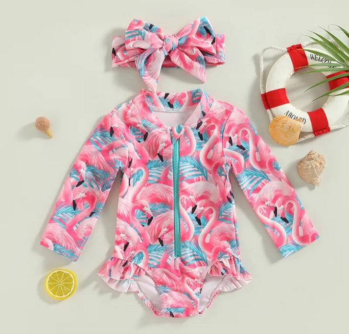 Flamingo Long Sleeve Swimsuit