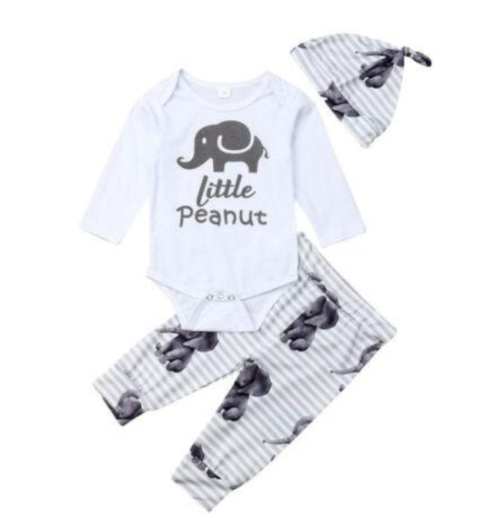 Little Peanut Elephant Romper with High Wasted Pants and Pumpkin Hat