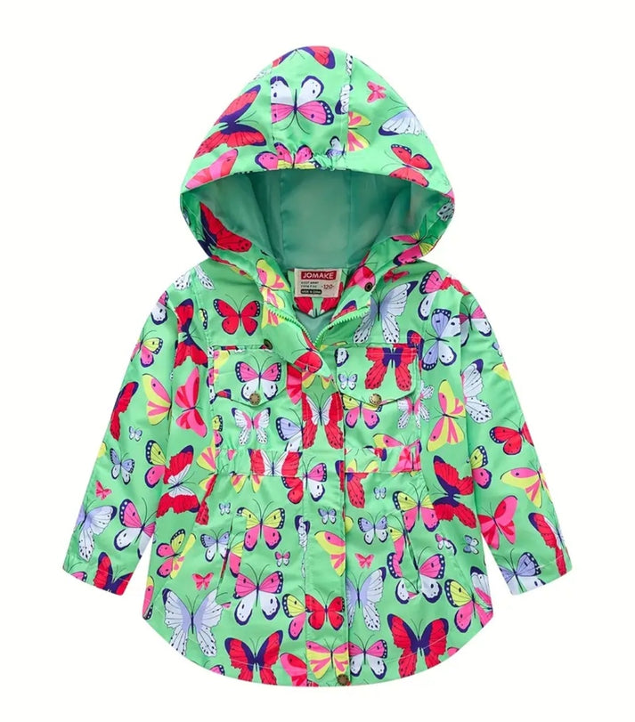 Green Butterfly Hooded Windbreaker Coat