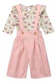 Floral Ruffle Neck Line Top with Pink Dungaree