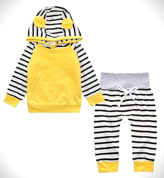 Yellow Hoodie with Stripe High Wasted Pants