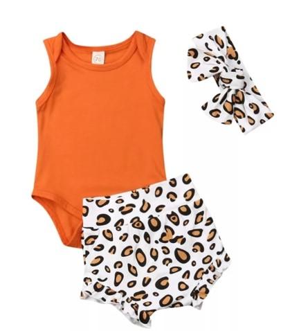 Orange Vest Romper with Leopard Bloomer and Headband